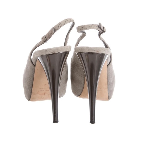 GIUSEPPE ZANOTTI Gray Python Embossed Suede Peep‎ Toe Platform Slingback - Picture 4 of 5